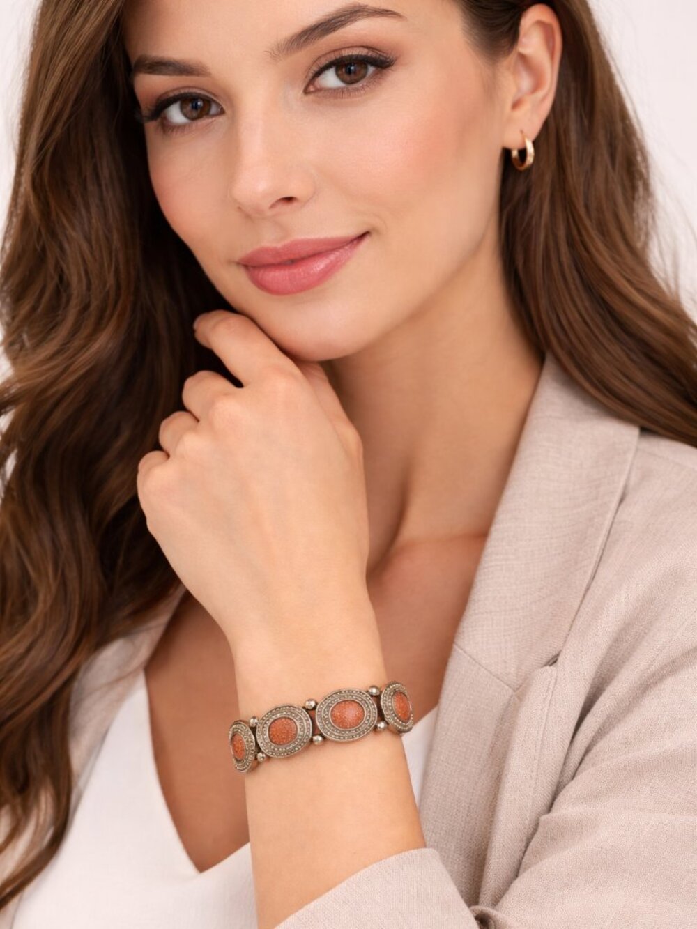 Vintage Goldstone Marcasite Stretch Bracelet - Picture 4 of 4